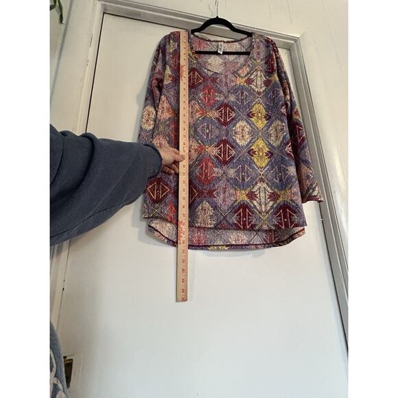 Lularoe Long Sleeve Tunic Shirt XL Stretchy Multicolor Geometric Preloved - Picture 2 of 7
